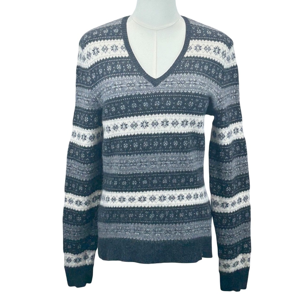 Polo Ralph Lauren Fair Isle Sweater Gray Lambswool Scandi Nordic Womens Sz M / L